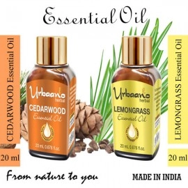 Urbaano Herbal Lemongrass & Cedarwood Essential Oil  | 20 ml Each for Hair-Skin-Aromatherapy | 100% Undiluted Therapeutic Grade