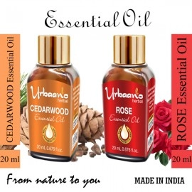 Urbaano Herbal Rose & Cedarwood Essential Oil | 20 ml Each For Hair, Skin & Aromatherapy | 100% Undiluted Therapeutic Grade