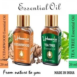 Urbaano Herbal Tea Tree & Cedarwood Essential Oil | 20ml Each for Hair, Skin & Aromatherapy | 100% Undiluted  Therapeutic Grade