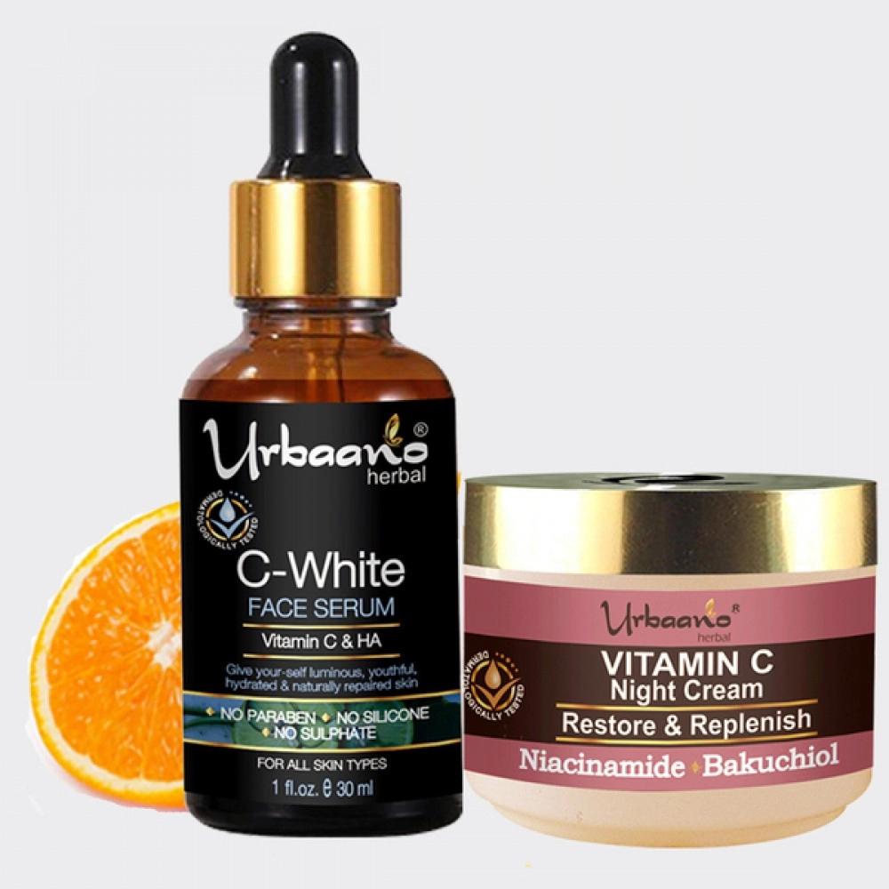 Urbaano Herbal Vitamin C Night Cream & Vitamin C10, Hyaluronic Acid Face Serum