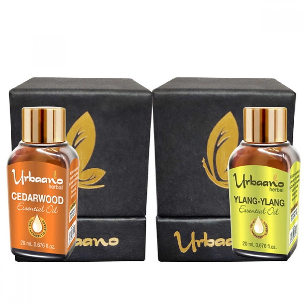 Urbaano Herbal Ylang Ylang & Cedarwood Essential Oil | 20 ml Each for Hair-Skin-Aromatherapy | 100% Undiluted Therapeutic Grade