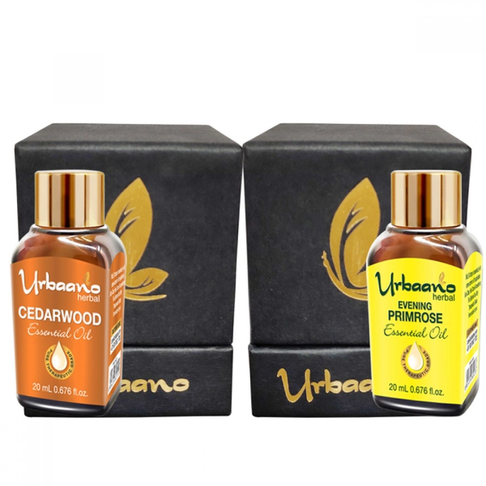 Urbaano Herbal Evening Primrose & Cedarwood Essential Oil | 20 ml Each for Hair, Skin & Aromatherapy | 100% Undiluted Therapeutic Grade