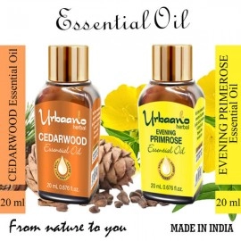 Urbaano Herbal Evening Primrose & Cedarwood Essential Oil | 20 ml Each for Hair, Skin & Aromatherapy | 100% Undiluted Therapeutic Grade
