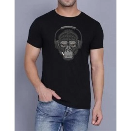ZollarX |  Headphone Monkey Printed Cotton T-Shirt | Black 