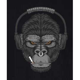 ZollarX |  Headphone Monkey Printed Cotton T-Shirt | Black 