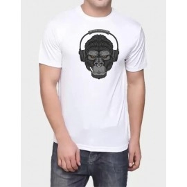 ZollarX  | Headphone Monkey Printed Cotton T-Shirt |  White 