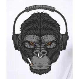 ZollarX  | Headphone Monkey Printed Cotton T-Shirt |  White 