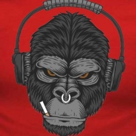 ZollarX | Headphone Monkey Printed Cotton T-Shirt | Red 