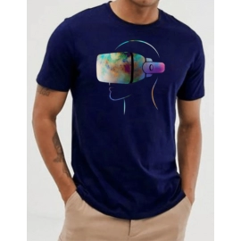 ZollarX | VR MetaVerse Printed Cotton Men’s T-Shirt | Blue