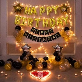 HK balloons Foil Happy Birthday Balloons LED Combo Set for Birthday Decoration Party Supplies with Fairly LED Lights - Gold, 57 Pieces