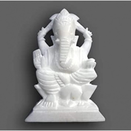 White Marble Stone Ganesha Idol | 5 Inch