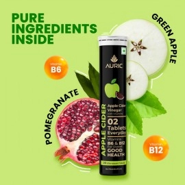 Auric Apple Cider Vinegar with Vitamins | 40 ACV Tablets with Vitamin B6 & B12 in every tube | Weight Loss & Metabolism Benefits | Supports Digestion, Bloating Relief & Gut Health for Men and Women | Taste Only Green Apple, Not the Vinegar