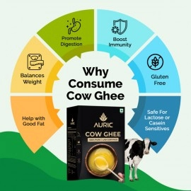 Auric Bilona Cow Ghee 1L Glass Jar| 100% Pure and Natural Desi Ghee | Traditional Curd-Churned | Premium Artisanal Desi Ghee | Diet Friendly With Rich Taste