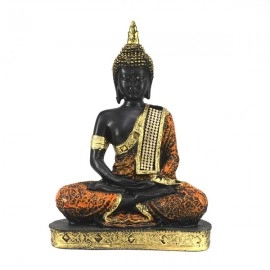 Sitting Buddha Polyresin Idol Statue Showpiece | Home Decor |  Black, Orange