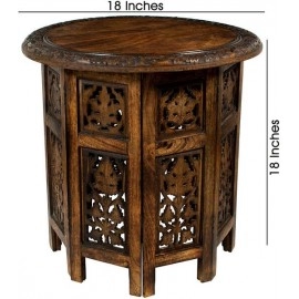 Jaipur Solid Wood Hand Carved Accent Coffee Table | 18 Inch Round Top - 18 Inch High