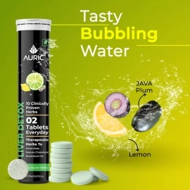Auric Liver Detox Effervescent | Fizzy Water with 10 Ayurvedic Herbs | Clinically Researched Therapeutic Ingredients | Drop, Dissolve, Fizz, Drink |Pack of 60 Tablets
