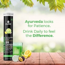 Auric Liver Detox Effervescent | Fizzy Water with 10 Ayurvedic Herbs | Clinically Researched Therapeutic Ingredients | Drop, Dissolve, Fizz, Drink |Pack of 80 Tablets