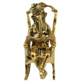 Brass 3D Moving Lord Ganesha | Statue Sitting On A Chair And Reading Ramayan