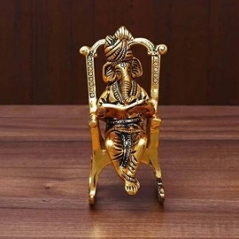 Brass 3D Moving Lord Ganesha | Statue Sitting On A Chair And Reading Ramayan