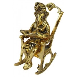 Brass 3D Moving Lord Ganesha | Statue Sitting On A Chair And Reading Ramayan