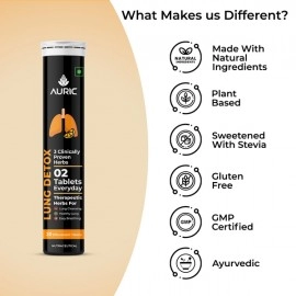 Auric Lung Detox Supplement With Natural Blend of NAC (N-Acetylcysteine), Pushkarmool, Piper Longum & Licorice Herbs Extract | Lungs Cleaner for Detoxification and Immune Defence Pack of 80 Tablets
