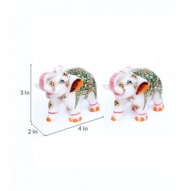 Multicolor Pair Of Marble Elephant | Emboss Green Figurine | Showpiece Handicraft