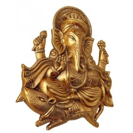 Metal Ganesh Idol Statue | Wall Hanging For Home Decor | Golden  | 11Inch