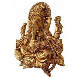 Metal Ganesh Idol Statue | Wall Hanging For Home Decor | Golden  | 11Inch