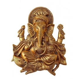 Metal Ganesh Idol Statue | Wall Hanging For Home Decor | Golden  | 11Inch