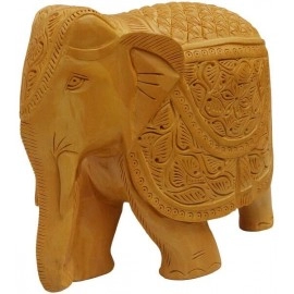 Wooden Handicraft Home Decor Elephant Showpiece | 7 Inch |Brown