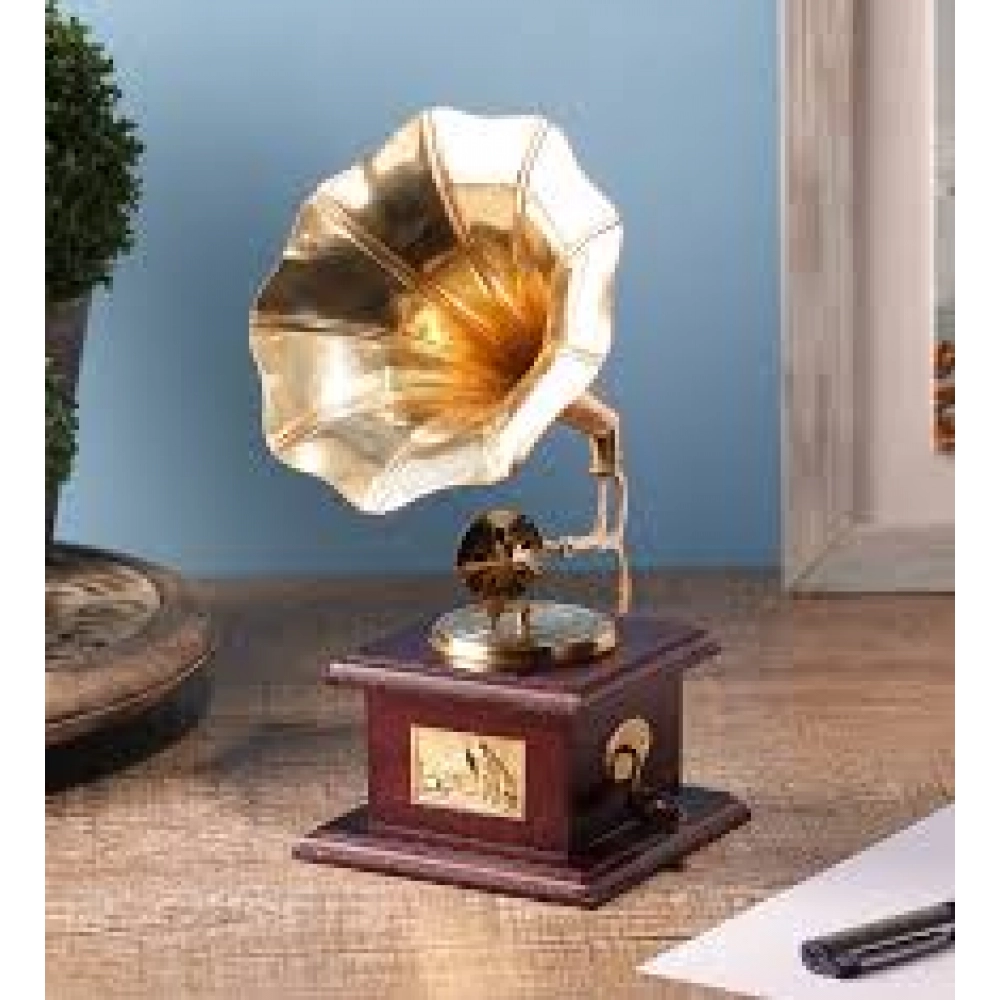 Antique Handmade Vintage Dummy Gramophone | Decorative Showpiece | 23 cm | Brass, Gold