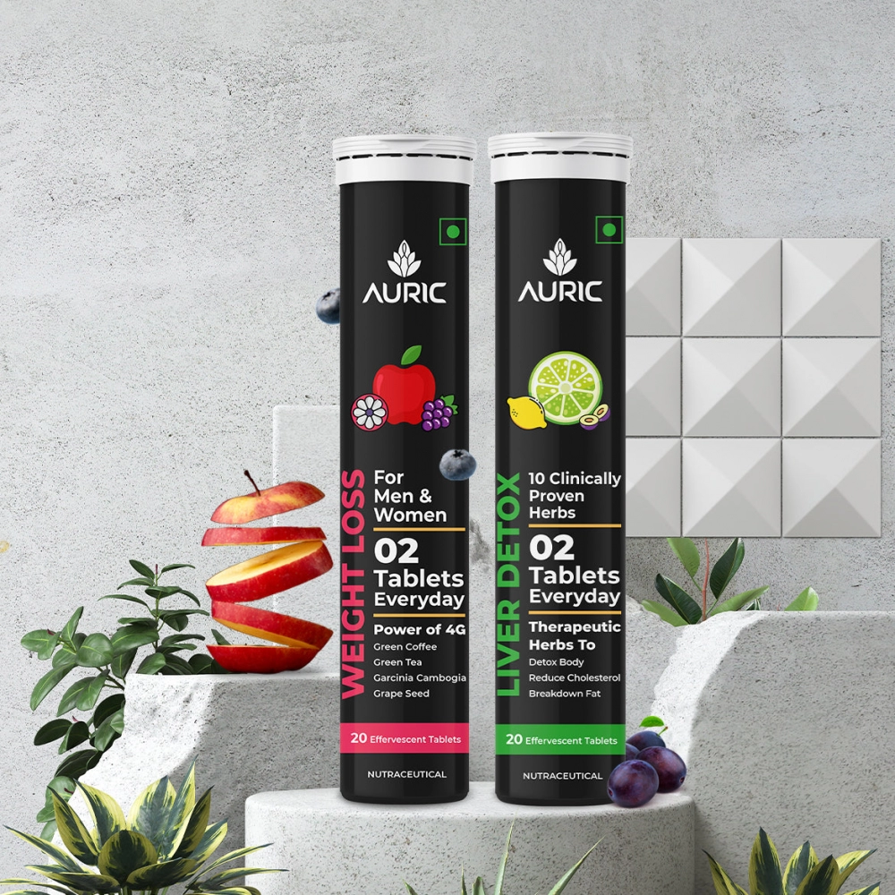 Auric | Effervescent Tablet For Liver Detox & Get Slim | Drop, Fizz & Drink | Combo | 40 Tablets