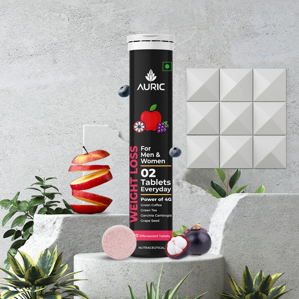 Auric Get Slim Effervescent | 60 Tablets Power of Green Coffee, Green Tea, Grape Seed & Garcinia Cambogia | Weight Loss partner for Men & Women