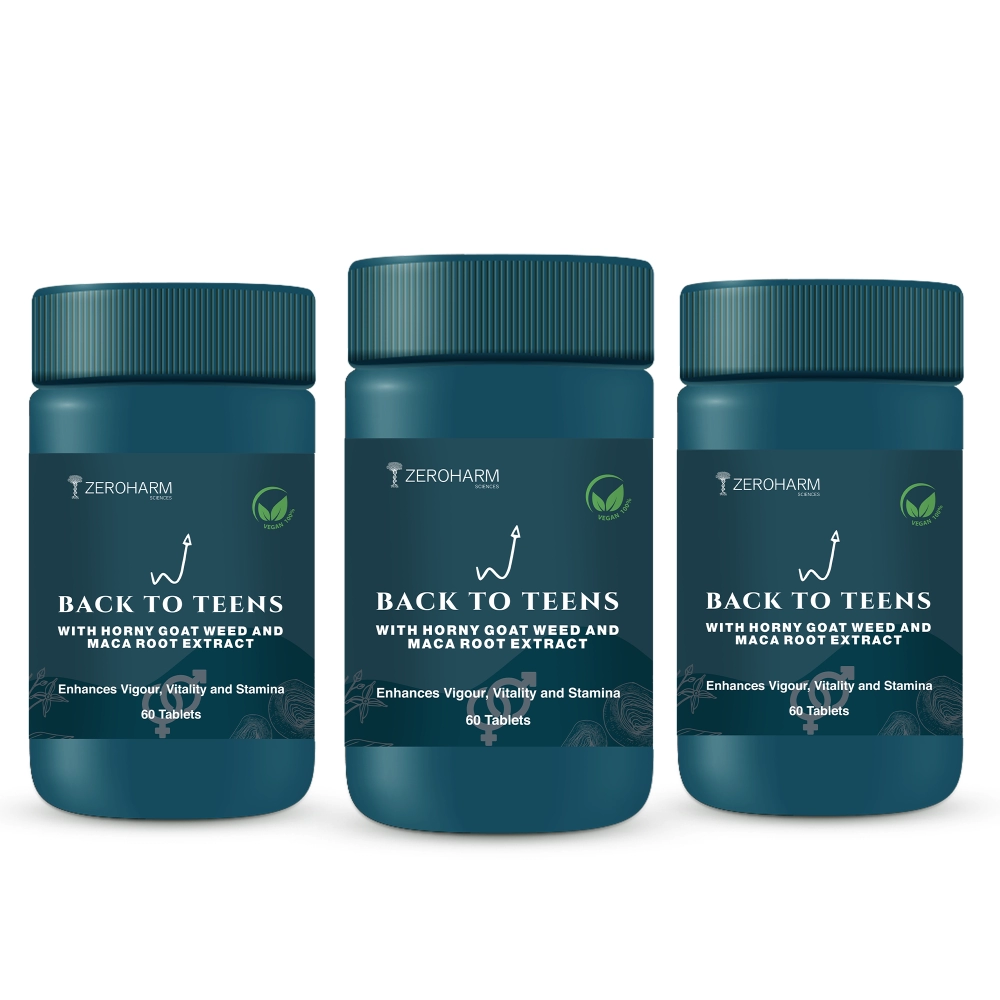 Zeroharm | BACK TO TEENS | Horny Goat Weed Epimedium | Safed Musli | 180 Tablets