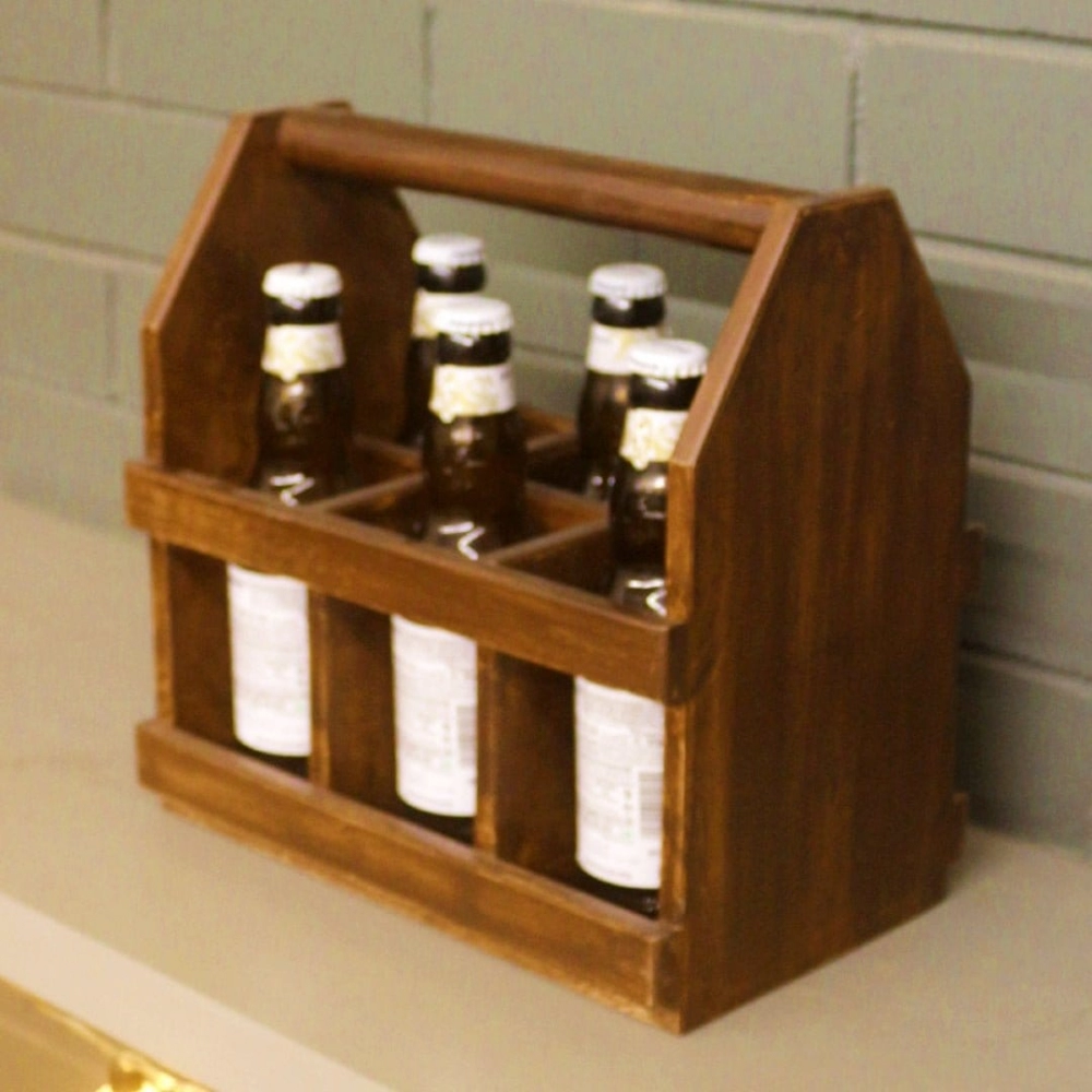 Barish Handcrafted Decor Beer Carry Crate | Walnut