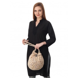 Happy Cultures | Beige Multi Colour Tassel Potli Bag