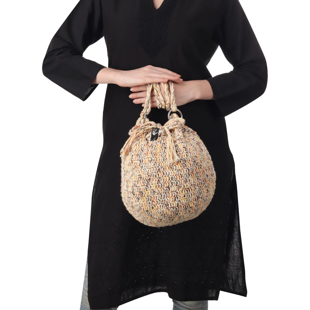 Happy Cultures | Beige Multi Colour Tassel Potli Bag