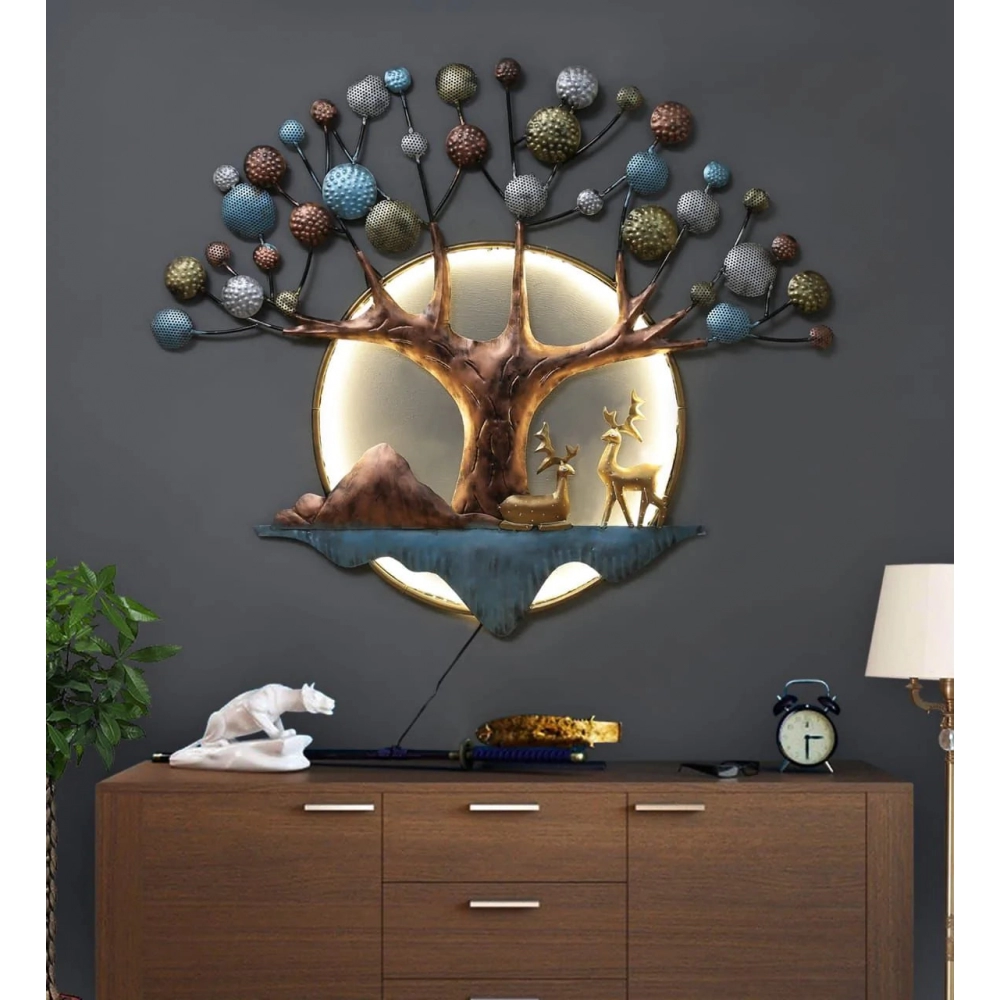 Metal Wall Decor Tree With Scenery And LED Lights | 3  x 3 Feet