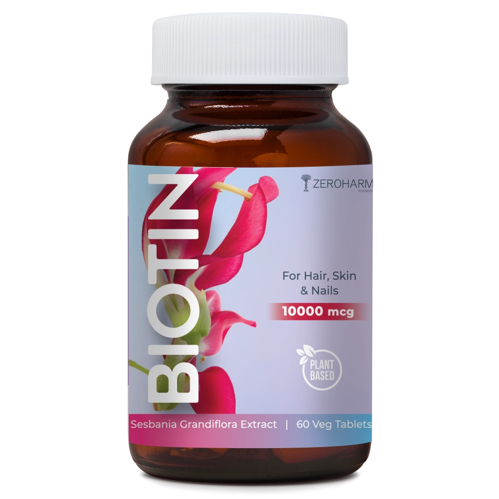 Zeroharm | Biotin 10000 MCG | For Hair, Skin And Nails | 60 Tablets