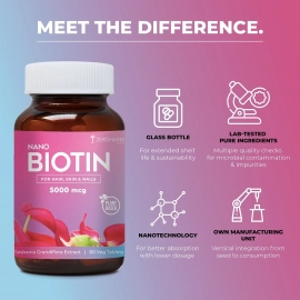 Zeroharm | Nano Biotin 30 MCG | For Hair, Skin And Nails | 180 Tablets