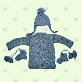 Happy Cultures | Bluish Grey Woolen Sweater, Socks And Cap Set | 12-18 Months