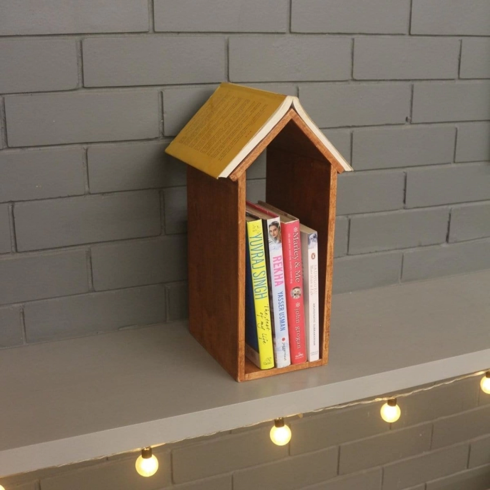 Barish Handcrafted Decor House Shaped Book Rack | Firewood