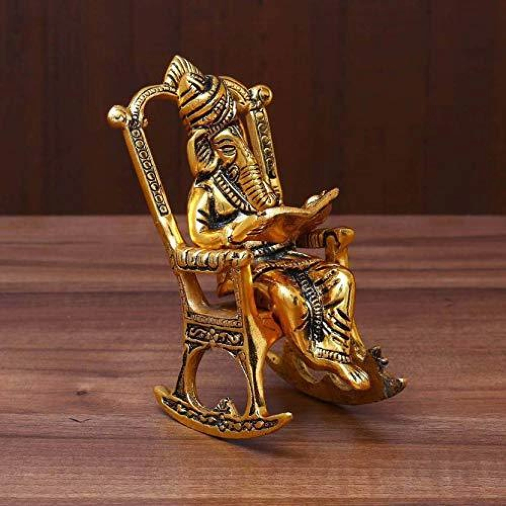 Brass 3D Moving Lord Ganesha | Statue Sitting On A Chair And Reading Ramayan
