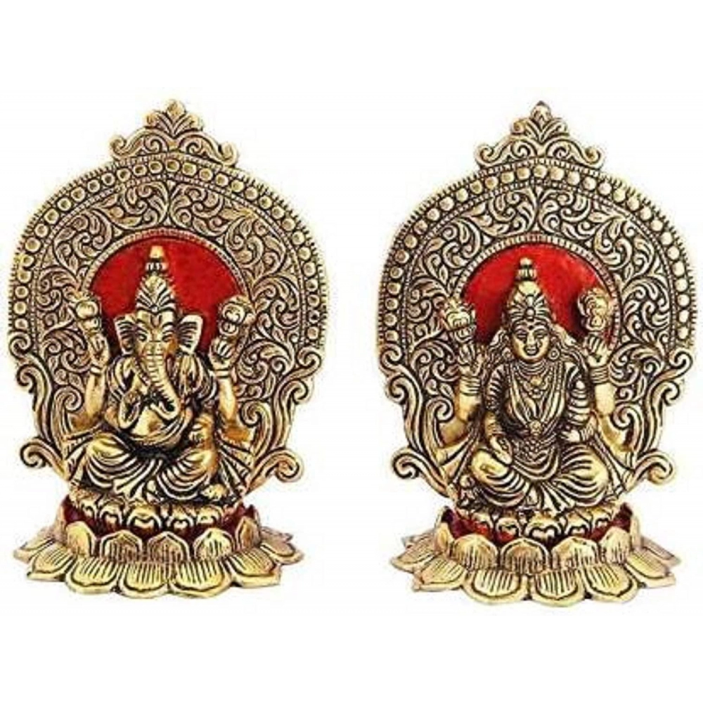 Laxmi Ganesh Set Idol Showpiece | Metal Gold Plated colour Lakshmi Ganesha Idols for Diwali Gifts Puja