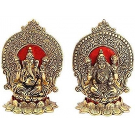 Laxmi Ganesh Set Idol Showpiece | Metal Gold Plated colour Lakshmi Ganesha Idols for Diwali Gifts Puja