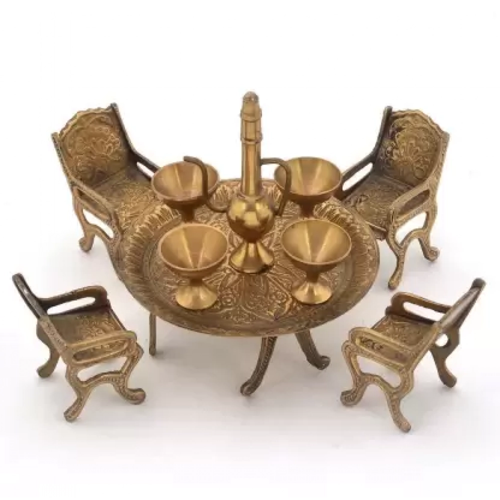 Brass Unique Design Dining Table Chair Maharaja Set | Decorative Showpiece | Size 4 inch 