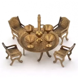 Brass Unique Design Dining Table Chair Maharaja Set | Decorative Showpiece | Size 4 inch 