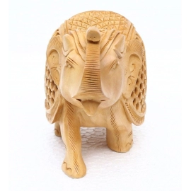 Wood Jali Elephant Showpiece | Brown 