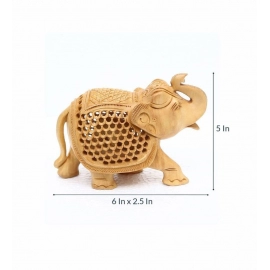 Wood Jali Elephant Showpiece | Brown 