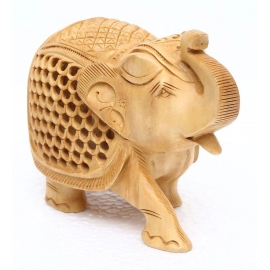 Wood Jali Elephant Showpiece | Brown 